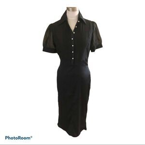 Orangia black short chiffon silk midi dress S
